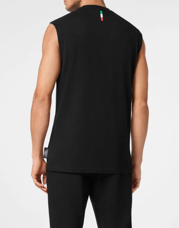 Online Cotton Dotted T-shirt Round Neck Sleeveless Lamina Tiger Herren T-shirt
