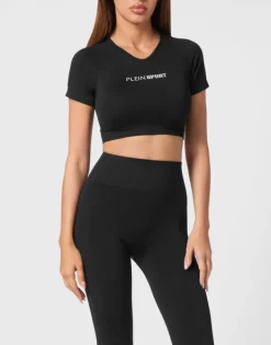 Outlet Seamless Cropped T-shirt V-Neck SS Logo Damen T-shirts & Poloshirts