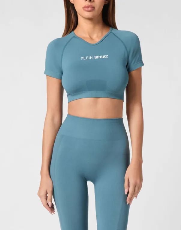 Discount Seamless Cropped T-shirt V-Neck SS Logo Damen T-shirts & Poloshirts