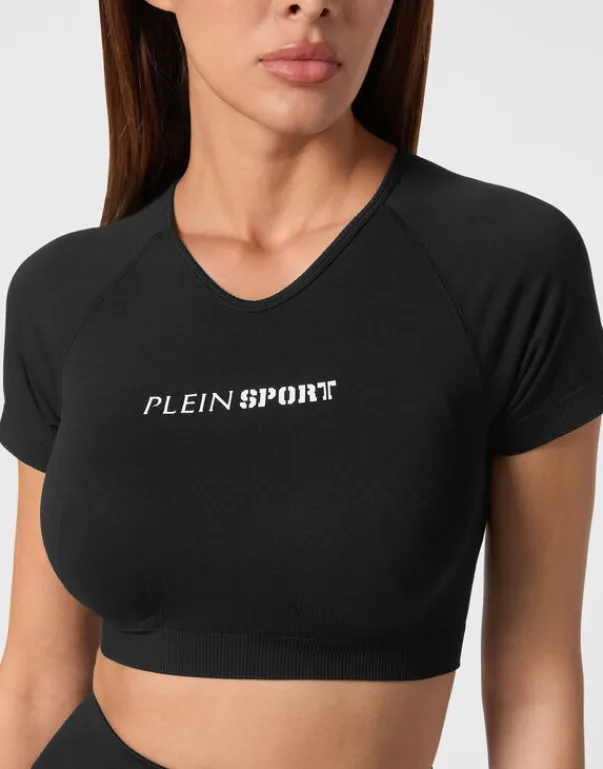Outlet Seamless Cropped T-shirt V-Neck SS Logo Damen T-shirts & Poloshirts