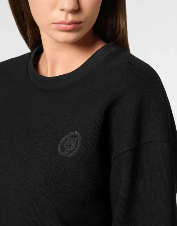 Fashion Sponge Cropped Sweatshirt Round Neck LS Damen Sportbekleidung